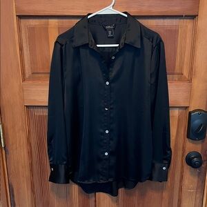 Rachel Zoe Classic Black Satin Feel Button Down
